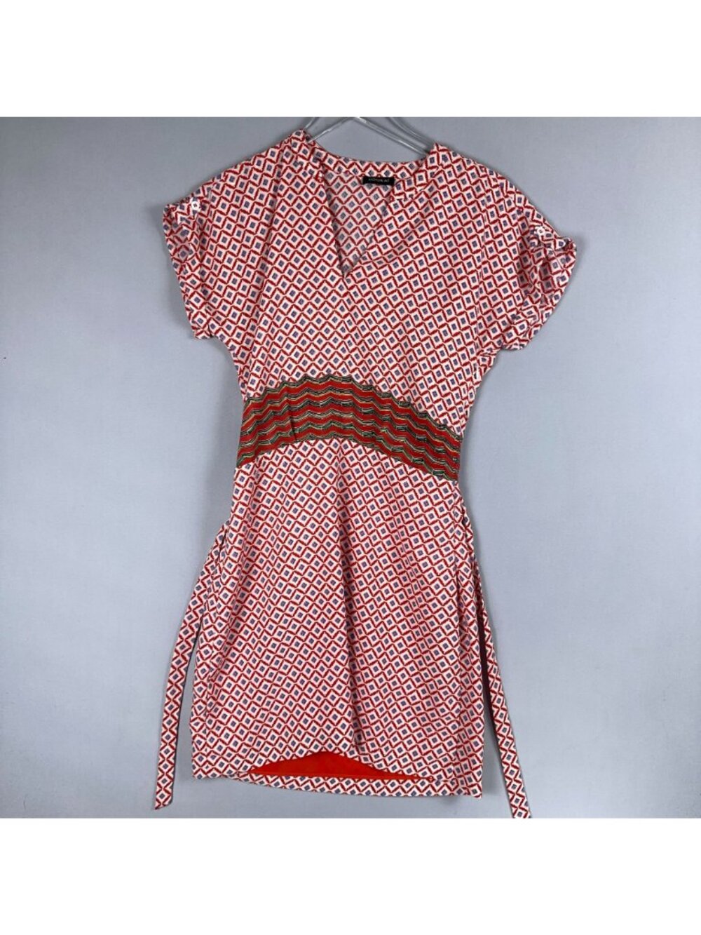 Kookai Wrap dress Womens Size 38 Red White Max Studio Geometric Print Cap Sleeve - Picture 2 of 12